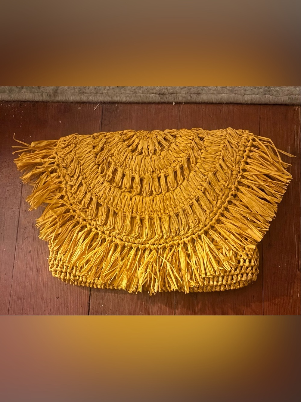 Mar Y Sol Mustard Yellow Raffia Fringe Envelope Clutch